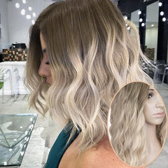 Wignee Ombre Black To Blond Wig Side Part 14" Synthetic Wigs for Women  Wavy  Cosplay Daily Heat Resistant Natural Short Hair - Bellelooks