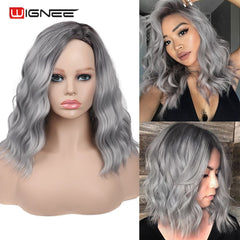 Wignee Ombre Black To Blond Wig Side Part 14" Synthetic Wigs for Women  Wavy  Cosplay Daily Heat Resistant Natural Short Hair - Bellelooks