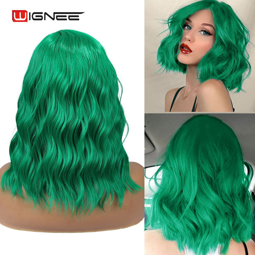 Wignee Ombre Black To Blond Wig Side Part 14" Synthetic Wigs for Women  Wavy  Cosplay Daily Heat Resistant Natural Short Hair - Bellelooks