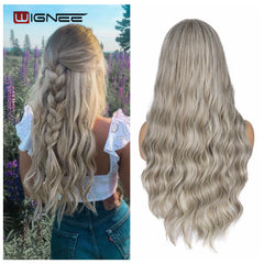 Wignee Ombre Long Wavy Heat Resistant Synthetic Wig For Black/White WomenBrown Blonde/Grey  American Cosplay/Party Hair Wigs - Bellelooks