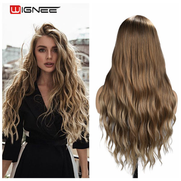 Wignee Ombre Long Wavy Heat Resistant Synthetic Wig For Black/White WomenBrown Blonde/Grey  American Cosplay/Party Hair Wigs - Bellelooks