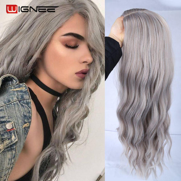 Wignee Ombre Long Wavy Heat Resistant Synthetic Wig For Black/White WomenBrown Blonde/Grey  American Cosplay/Party Hair Wigs - Bellelooks