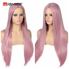 Wignee Pink Long Straight Hair Synthetic Wig For Women Hair Bundle With Closure Daily/Party Game Of Pre-Colored Bundle Pack Wig - Bellelooks