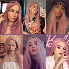 Wignee Pink Long Straight Hair Synthetic Wig For Women Hair Bundle With Closure Daily/Party Game Of Pre-Colored Bundle Pack Wig - Bellelooks