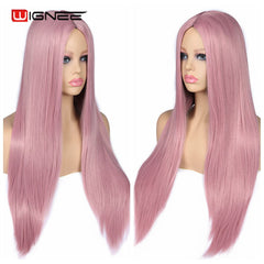 Wignee Pink Long Straight Hair Synthetic Wig For Women Hair Bundle With Closure Daily/Party Game Of Pre-Colored Bundle Pack Wig - Bellelooks