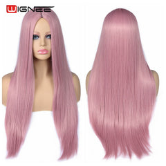 Wignee Pink Long Straight Hair Synthetic Wig For Women Hair Bundle With Closure Daily/Party Game Of Pre-Colored Bundle Pack Wig - Bellelooks