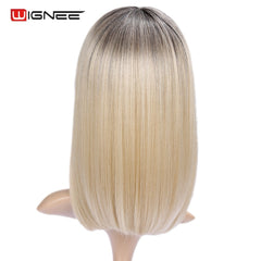 Wignee Short Bob Straight Hair Ombre Honey Blonde Women Wigs With Bangs Daily Synthetic Wigs for African American Daily/Party - Bellelooks