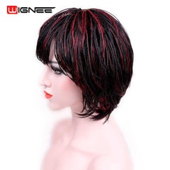 Wignee Short Bob Wig With Bangs Braided Box Braids Wig High Heat Synthetic Fiber Hair Crochet Twist Cosplay Hair For Black Women - Bellelooks