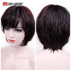 Wignee Short Bob Wig With Bangs Braided Box Braids Wig High Heat Synthetic Fiber Hair Crochet Twist Cosplay Hair For Black Women - Bellelooks