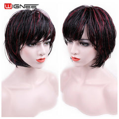 Wignee Short Bob Wig With Bangs Braided Box Braids Wig High Heat Synthetic Fiber Hair Crochet Twist Cosplay Hair For Black Women - Bellelooks