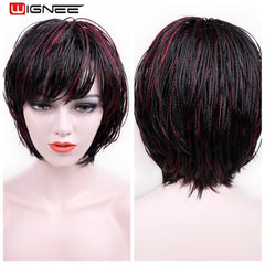 Wignee Short Bob Wig With Bangs Braided Box Braids Wig High Heat Synthetic Fiber Hair Crochet Twist Cosplay Hair For Black Women - Bellelooks