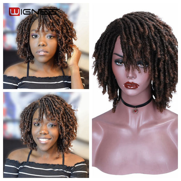 Wignee Short Burgundy Synthetic Wigs For Black Women Dreadlock Dreads African Hairstyle Braiding Crochet Twist  Fiber Hair Wig - Bellelooks