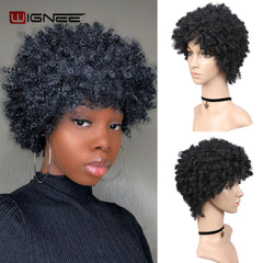 Wignee Short Hair Afro Kinky Curly Heat Resistant Synthetic Wigs for Black Women Mixed Brown Cosplay African Hairstyles Wigs - Bellelooks