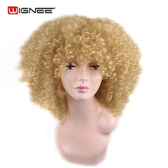 Wignee Short Hair Blonde Kinky Curly Synthetic Wigs for Black Women Natural Heat Resistant Afro Fake Hair American Female Wig - Bellelooks