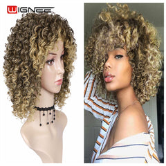 Wignee Short Hair Blonde Kinky Curly Synthetic Wigs for Black Women Natural Heat Resistant Afro Fake Hair American Female Wig - Bellelooks