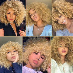 Wignee Short Hair Blonde Kinky Curly Synthetic Wigs for Black Women Natural Heat Resistant Afro Fake Hair American Female Wig - Bellelooks