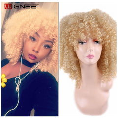 Wignee Short Hair Blonde Kinky Curly Synthetic Wigs for Black Women Natural Heat Resistant Afro Fake Hair American Female Wig - Bellelooks