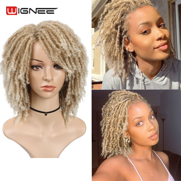 Wignee Short Soft Brown Synthetic Wigs For Black Women Faux locs Dreadlock Dreads Braiding Crochet Twist Fiber American Hair Wig - Bellelooks