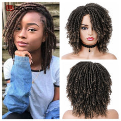 Wignee Short Soft Brown Synthetic Wigs For Black Women Faux locs Dreadlock Dreads Braiding Crochet Twist Fiber American Hair Wig - Bellelooks