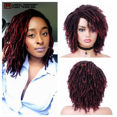 Wignee Short Soft Brown Synthetic Wigs For Black Women Faux locs Dreadlock Dreads Braiding Crochet Twist Fiber American Hair Wig - Bellelooks