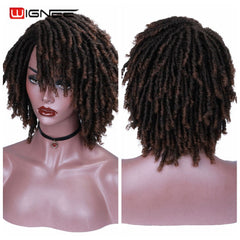 Wignee Short Soft Brown Synthetic Wigs For Black Women Faux locs Dreadlock Dreads Braiding Crochet Twist Fiber American Hair Wig - Bellelooks