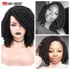 Wignee Short Soft Brown Synthetic Wigs For Black Women Faux locs Dreadlock Dreads Braiding Crochet Twist Fiber American Hair Wig - Bellelooks