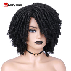 Wignee Short Soft Faux locs Black Synthetic Wigs For Black Women Dreadlock Dreads Braiding Crochet Twist  African Fiber Hair Wig - Bellelooks